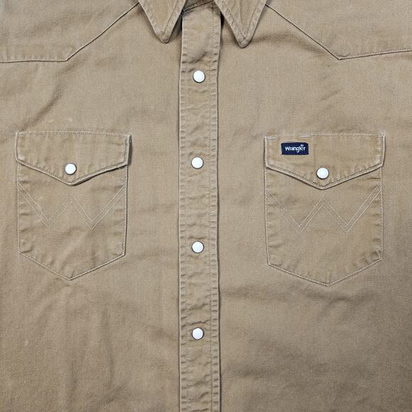 Vintage Wrangler Shirt Mens XXL Big Tan Heavy Twill Snap Western Cowboy 90s - Picture 5 of 15